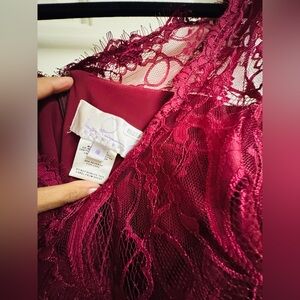 Hayley Paige Occasions Burgundy Lace Maxi Dress
